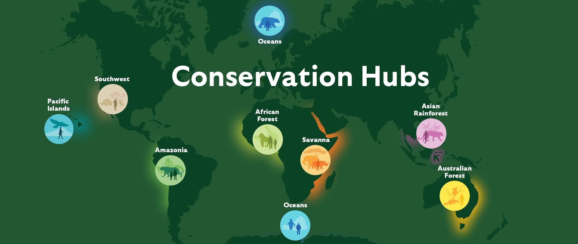 world map showing conservation hub locations